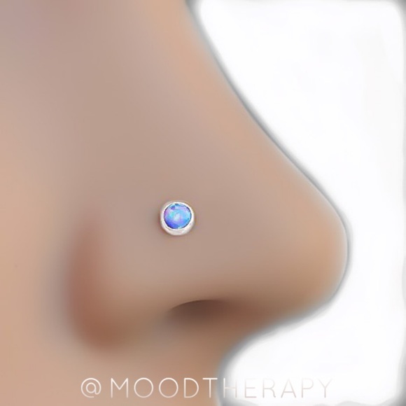 925 Sterling Silver Blue Fire Opal Nose Ring &/or Helix Cartilage Stud Earring - Picture 2 of 12